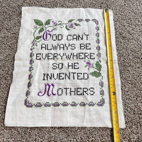 Vintage Embroidered God Invented Mothers Sampler Folk Art Primitive Handmade 80s - Picture 6 of 10